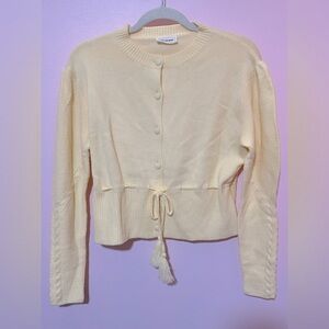 059. Knit Tie Waist Cardigan In Butter Yellow